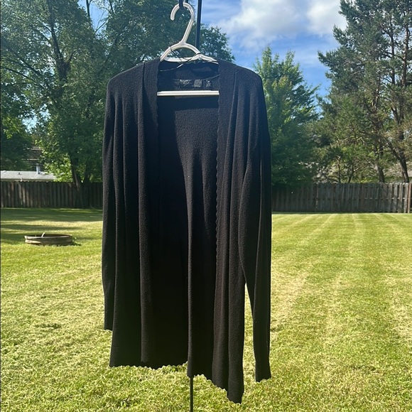 Elegant Black Scalloped Open Front Cardigan Long Sleeve Women's Plus Size 2XL - Picture 2 of 8